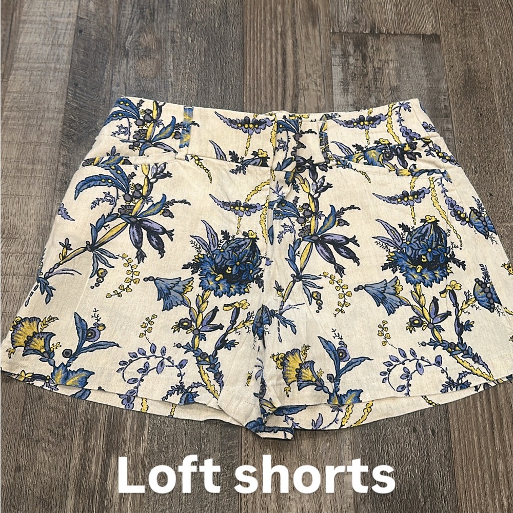 LOFT High Waist Blue and Yellow Floral Shorts